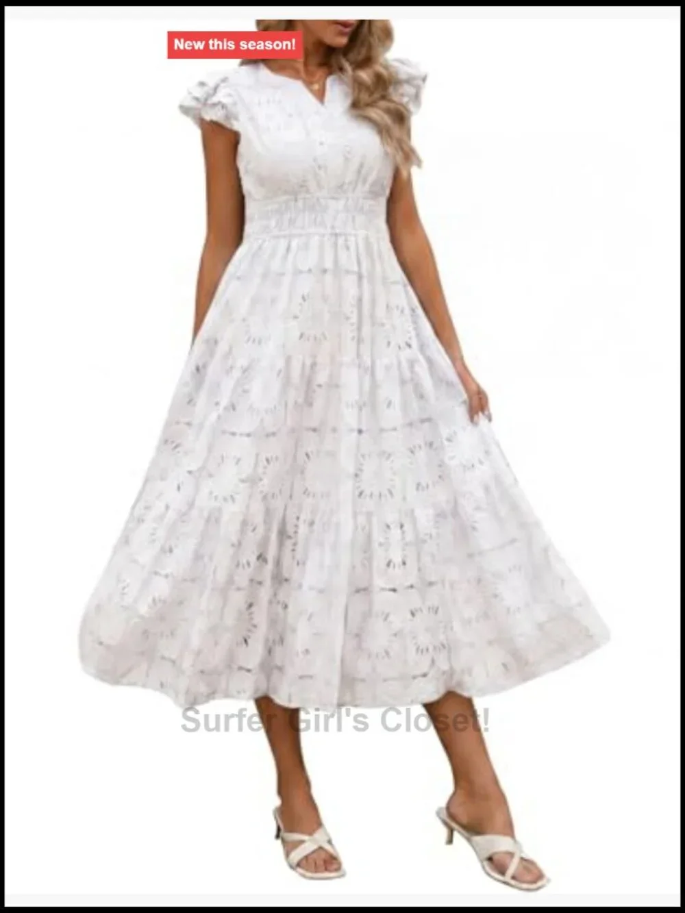 Wedding Guest Dress V Neck Tiered Midi Ruffle Sleeve High Waist Summer Dress
